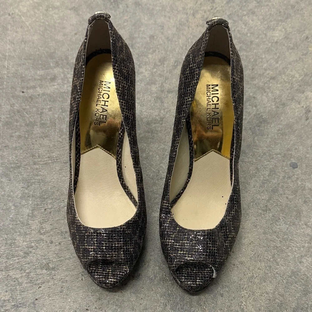 Michael Kors Glittering Black Peep Toe Heels